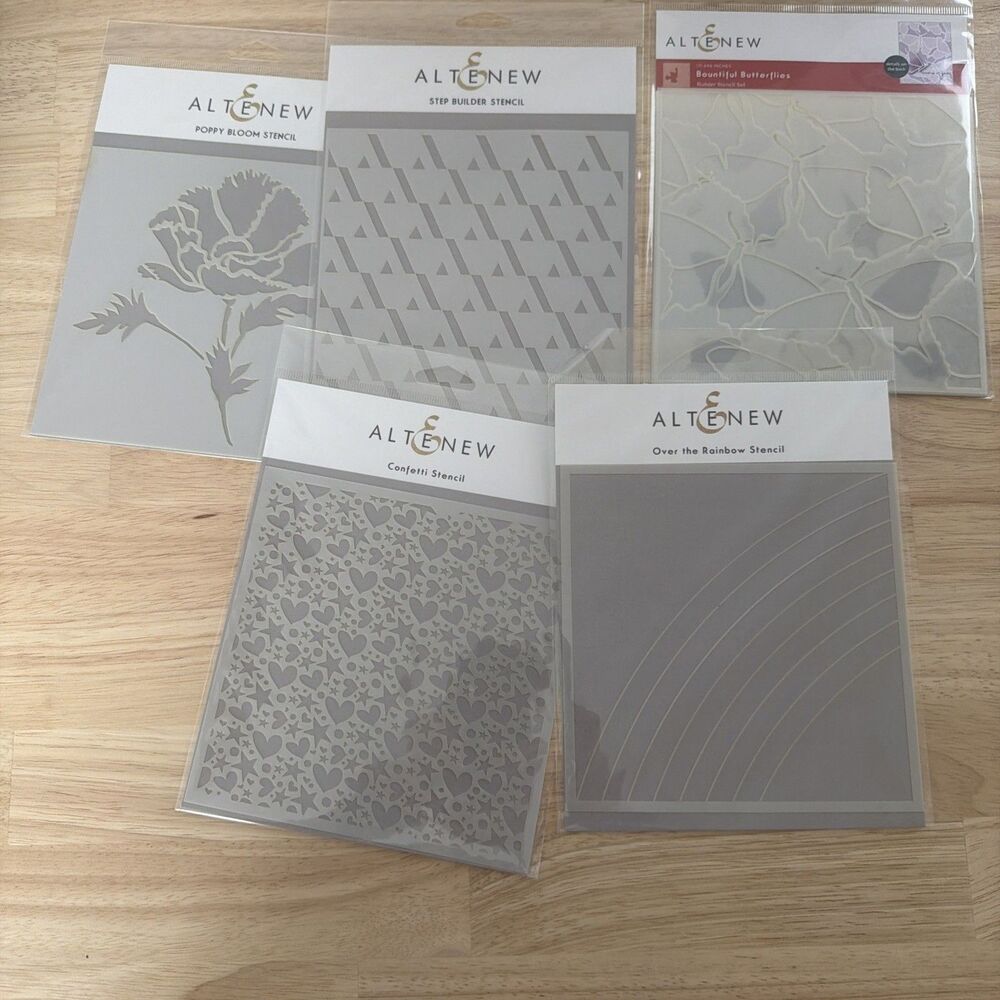 Altenew lot of 5 Stencil Sets poppy bloom confetti rainbow butterflies steps